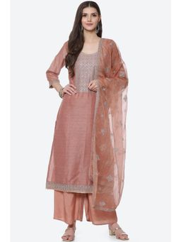 Biba - Pink Chanderi Unstitched Suit (Set of 3)