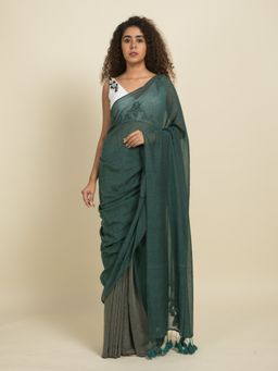 Suta - Grey-Green Cotton Saree
