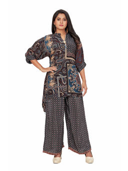 Amchoor - Women Black Viscose Crepe Geometric Print Kurta with Palazzo (Set of 2)