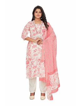 Amchoor - Women Pink Cotton Floral Print Kurta with Pant and Dupatta (Set of 3)