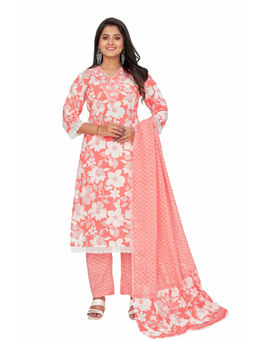 Amchoor - Women Peach Cotton Floral Print Kurta with Pant and Dupatta (Set of 3)