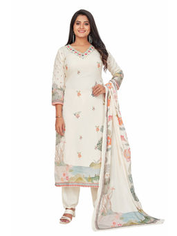 Amchoor - Women Cream Cotton Floral Print Kurta with Pant and Dupatta (Set of 3)