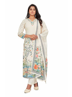 Amchoor - Women Cream Cotton Floral Print Kurta with Pant and Dupatta (Set of 3)