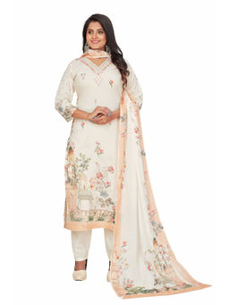 Amchoor - Women Cream Cotton Floral Print Kurta with Pant and Dupatta (Set of 3)