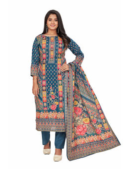 Amchoor - Women Blue Cotton Ajrakh Print Kurta with Pant and Dupatta (Set of 3)