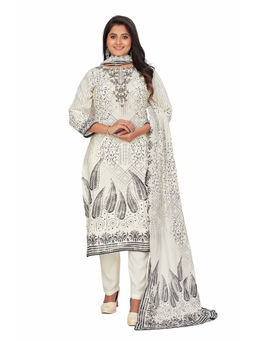 Amchoor - Women Cream Rayon Floral Print Kurta with Pant and Dupatta (Set of 3)