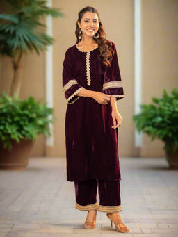 Kasya - Luxe Purple Velvet Kurta & Pant (Set of 2)