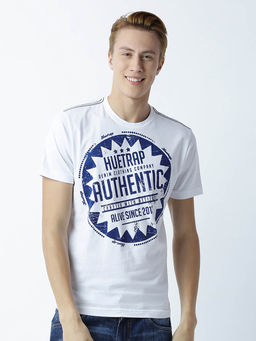 Huetrap - Mens Round Neck Half Sleeves White T-shirt