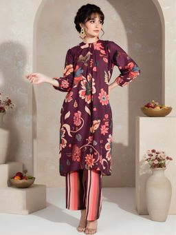 Dora Dori - Maroon Floral Kurta and Pant (Set of 2)