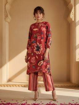 Dora Dori - Red Floral Kurta and Pant (Set of 2)