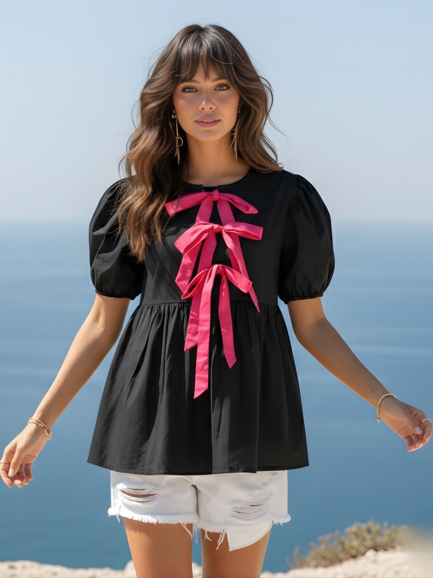 dora dori Pure Cotton Tie-Up Peplum Top-picture-24
