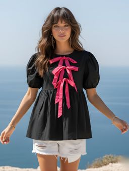 Dora Dori - Pure Cotton Tie-Up Peplum Top