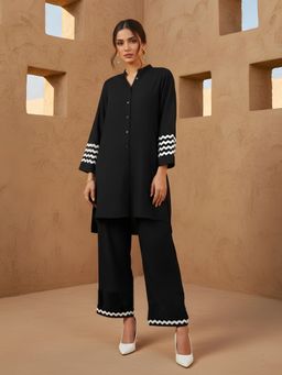 Dora Dori - Women Black Viscose Rayon Solid Co-Ord (Set of 2)