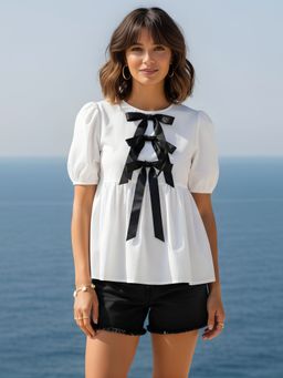 Dora Dori - Pure Cotton Tie-Up Peplum Top