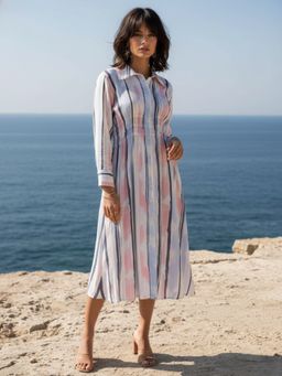 Dora Dori - Multi-Color Cinched Waist Printed Shirt Dress