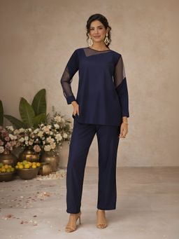 Dora Dori - Chanderi Navy Blue Organza Patchwork Co-Ords