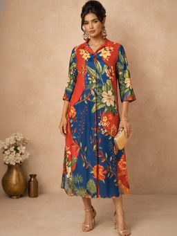 Dora Dori - Women Multicolour Chanderi Floral Printed Dress