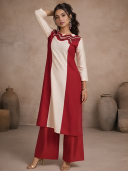 Dora Dori - Beige Chanderi Kurta with Palazzo Kurta with Pant