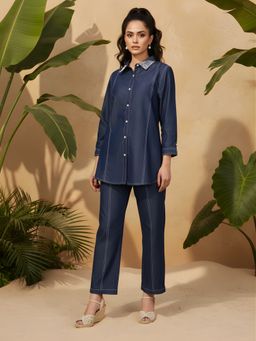 Dora Dori - Navy Blue Denim Pearl Co-Ord Set