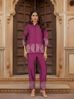 Dora Dori - Purple Embroidered Chanderi Co-Ord Set