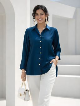 Dora Dori - Teal Solid Chanderi Shirt