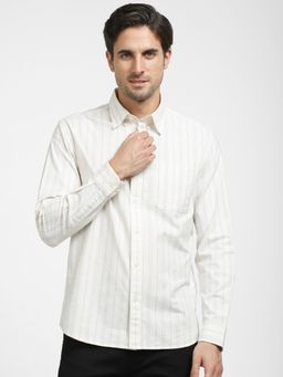 Selected - White Striped Organic Cotton Full Sleeves Shirt