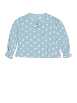 U.S. POLO ASSN. - Girls Light Blue Round Neck Polka Dots Print Top