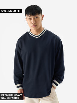 The Souled Store - Originals Solids: Navy Men Oversized Full Sleeve T-Shirt