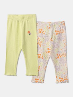 R&B - Ribbed Cotton Blend Floral Ruffled Girls Legging-Multi-Color (Pack of 2)
