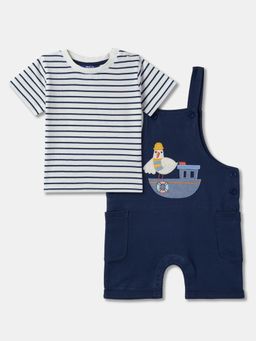 R&B - Graphic Cotton T-Shirt with Dungarees Boys-Navy Blue