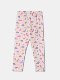 R&B - Cotton Printed Slim Fit Ankle Length Girls Legging-Pink