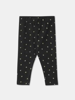R&B - Cotton Printed Full Length Glitter Detail Girls Pant-Black