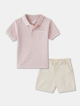 R&B - Solid Cotton Polo T-Shirt with Short Boys-Pink
