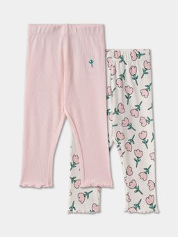 R&B - Cotton Printed Slim Fit Pull On Girls Legging-Multi-Color (Pack of 2)