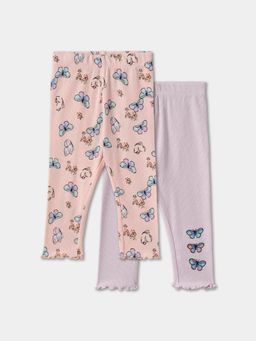 R&B - Cotton Floral Ankle Length Ruffle Hem Girls Legging-Pink (Pack of 2)