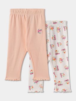 R&B - Cotton Printed Slim Fit Elasticated Waist Girls Legging-Multi-Color (Pack of 2)