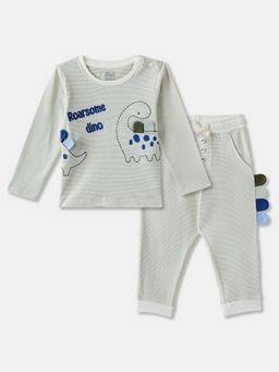 R&B - Striped Cotton Full Sleeves T-Shirt with Jogger Boys-Grey