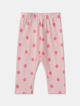 R&B - Cotton Polka Dot Full Length Mid Rise Girls Legging-Pink