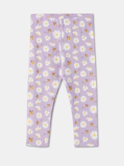 R&B - Cotton Blend Floral Print Full Length Mid Rise Girls Legging-Lavender
