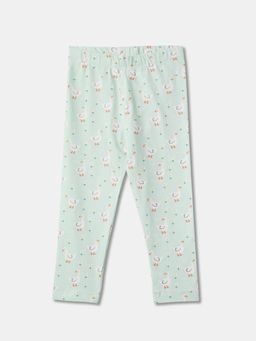R&B - Cotton Blend Printed Full Length Mid Rise Girls Legging-Green