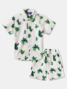 R&B - Graphic Print Cotton Shirt with Short Boys-White