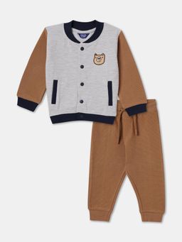 R&B - Applique Full Sleeves Sweatshirt with Jogger Boys-Brown