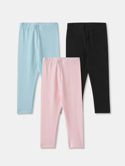 R&B - Cotton Blend Fitted Capri Mid Rise Girls Legging-Multi-Color (Pack of 3)