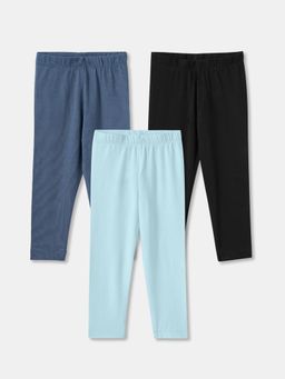 R&B - Cotton Blend Fitted Full Length Mid Rise Girls Legging-Multi-Color (Pack of 3)