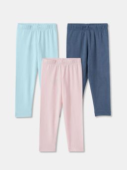 R&B - Cotton Blend Solid Regular Fit Waist Girls Legging-Multi-Color (Pack of 3)