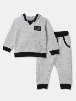 R&B - Solid Cotton Hooded Sweatshirt with Jogger Boys-Grey
