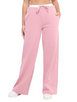 Hunnit - Women High Waist Double Waistband Cotton Flared Pant With Pockets - Pink