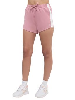 Hunnit - Women Mid Rise Relaxed Fit Cotton Casual Stripe Shorts With Pockets - Pink