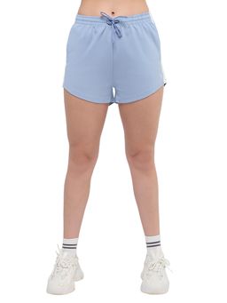 Hunnit - Women Mid Rise Relaxed Fit Cotton Casual Stripe Shorts With Pockets - Blue