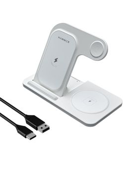 HAMMER - Flex 3.0 3 in 1 Wireless Charger Compatible with Qi Enabled Phones Smartwatch & TWS White